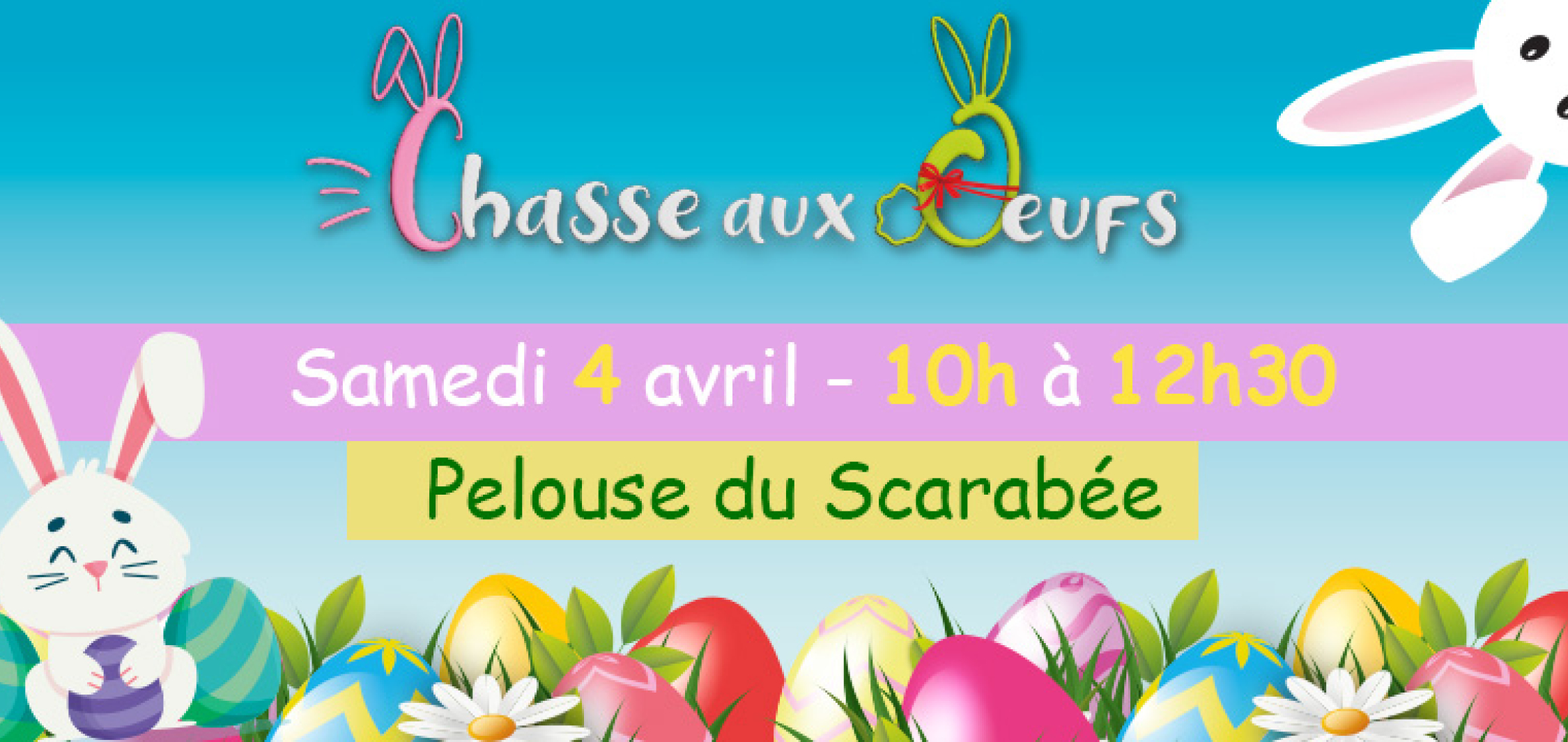chasse aux oeufs le 4 avril sur la pelouse du Scarabée