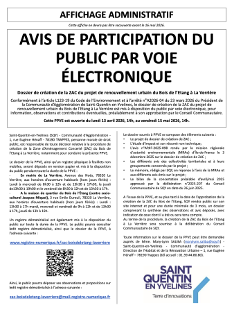 AVIS DE PARTICIPATION DU PUBLIC PAR VOIE ÉLECTRONIQUE BE 2026